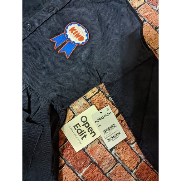 NWT Open Edit Corduroy Henley Dress Kids' Girl Navy Kind Award Patch Size 2 - Picture 3 of 5